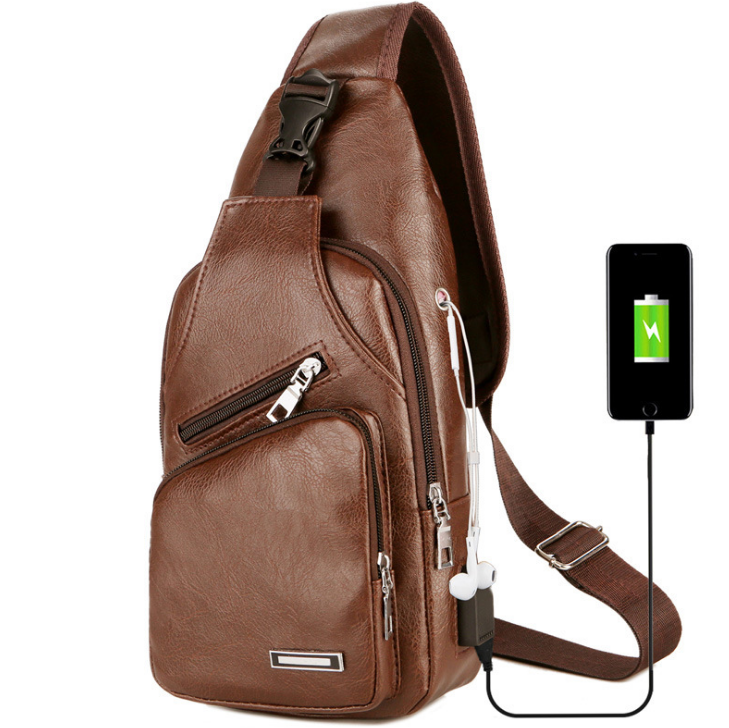 USB Portable Charging Chest Bag Messenger Bag Men dealsniper-net Light brown