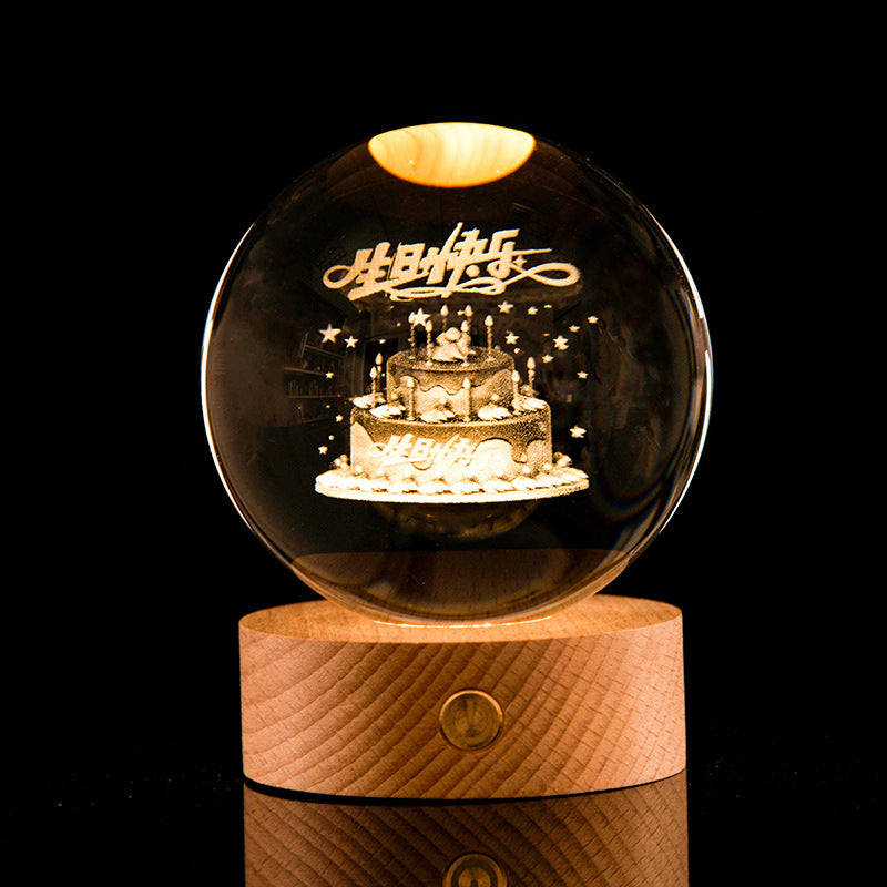 Luminous Galaxy Crystal Ball Decoration 3D Laser Inner Carving Home Decor DealSniper.net Birthday 6cm6cm color light connection