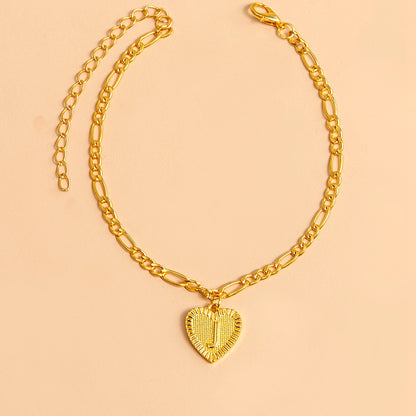 Initial Letter Anklet Gold Color Heart Pendant Foot Bracelets Women Jewelry dealsniper-net J