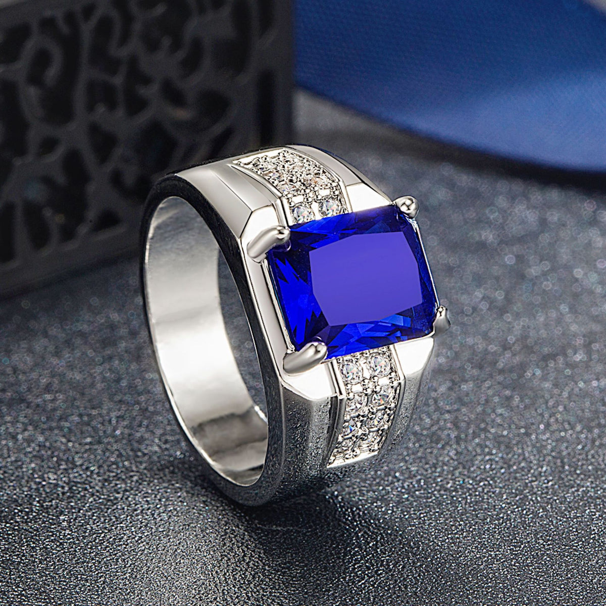New Blue Sapphire Blue Zircon Ring Fashion Trendy Men's Business Jewelry Gym From House