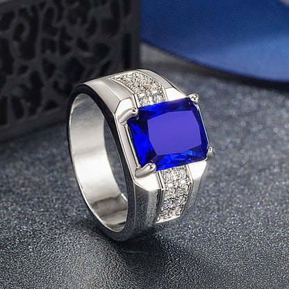New Blue Sapphire Blue Zircon Ring Fashion Trendy Men's Business Jewelry Gym From House