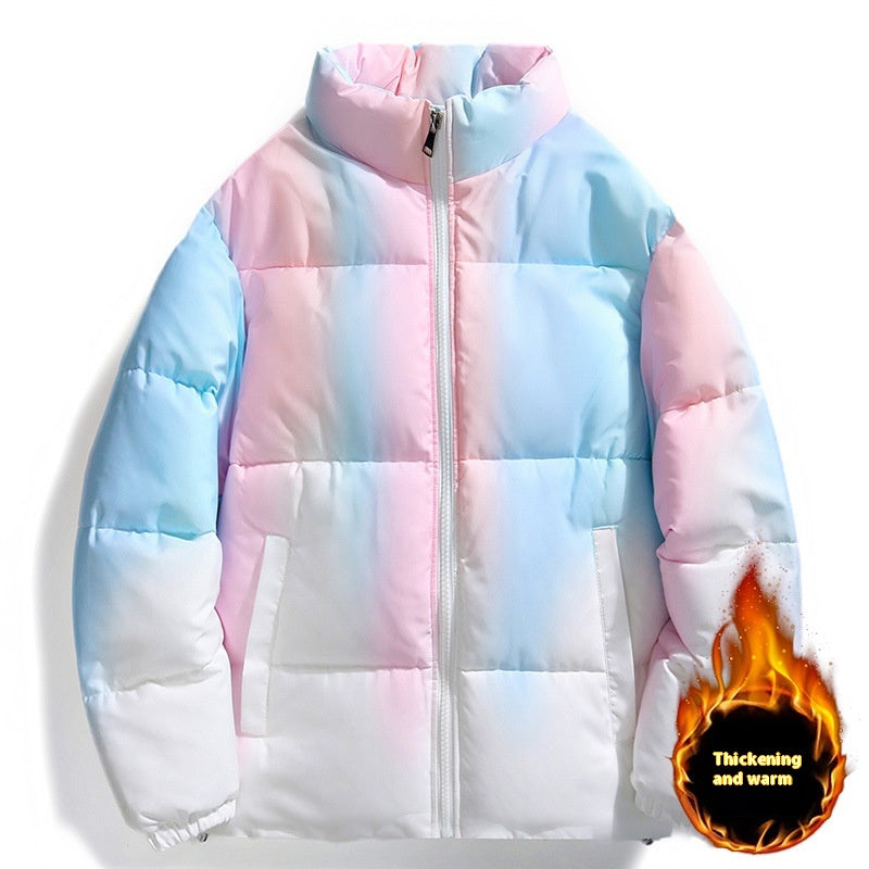 Fashion Stand-up Collar Gradient Coat Couples Winter Warm Plush Men DealSniper.net Pink 2XL