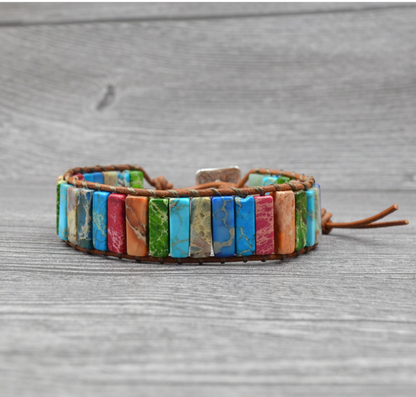 Colored Imperial Stone Hand-woven Single-layer Leather Bracelet Jewelry dealsniper-net Women Size