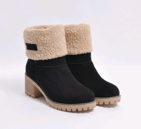 Mid-Tube Thick Heel Suede Snow Boots Women dealsniper-net Black 35