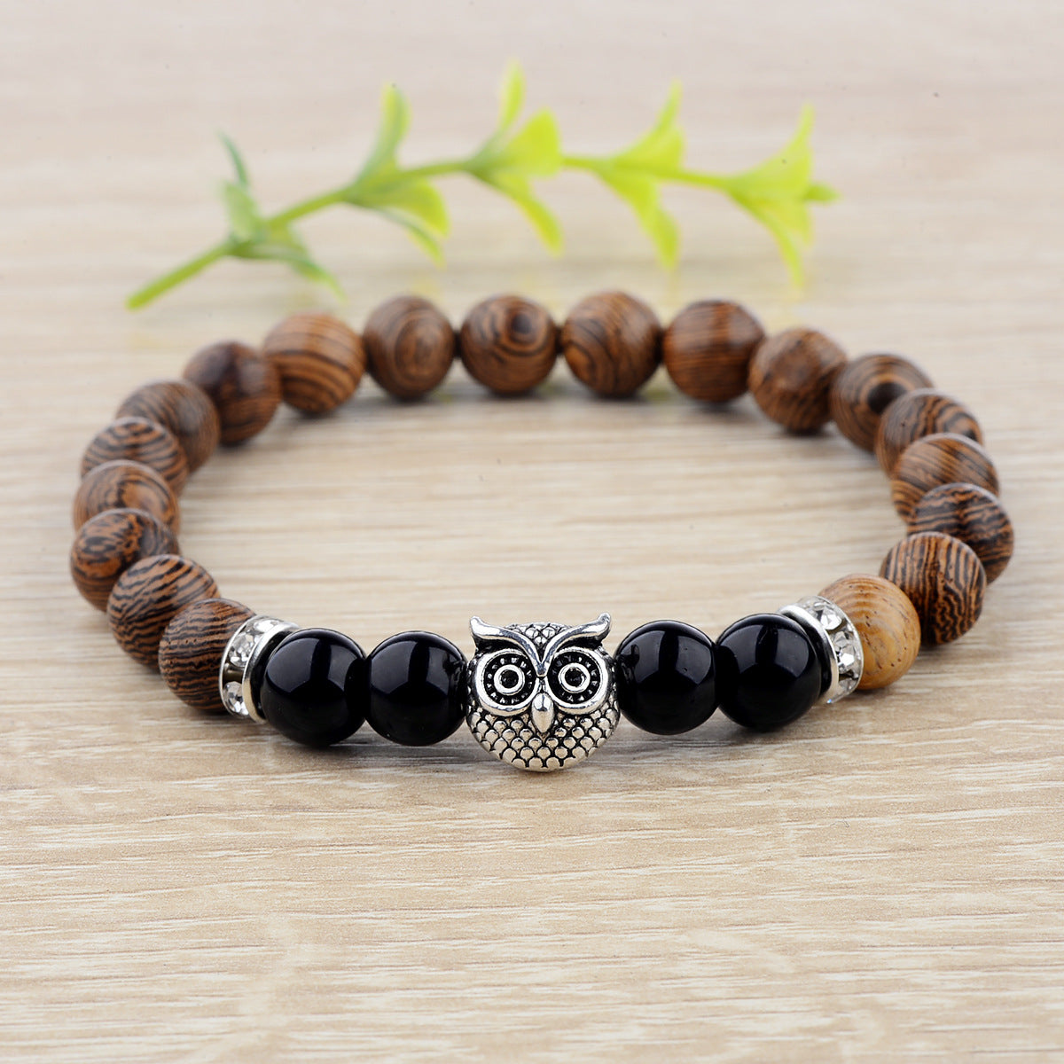 Owl frosted stone lifeline wood grain bracelet Jewelry dealsniper-net Silver17CM