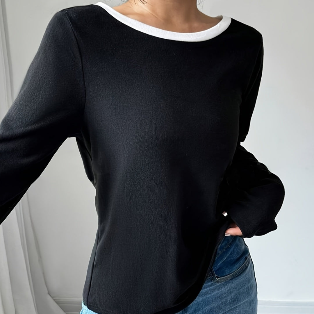 Women's Trendy Round Neck Two-Piece Illusionknit T-Shirt Women Gym From House