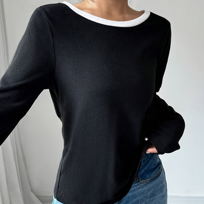 Women's Trendy Round Neck Two-Piece Illusionknit T-Shirt Women Gym From House