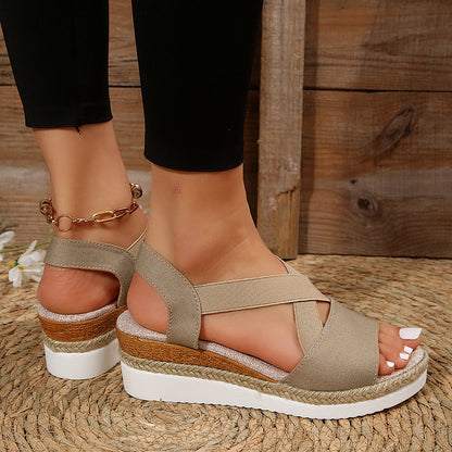 Wedge Sandals For Women Cross-strap Platform Gladiator Hemp Heel Shoes Summer Women DealSniper.net