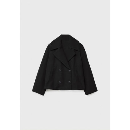 Ins Double-breasted Lapel Blazer Jacket Fashion Loose Woolen Women null Black XS