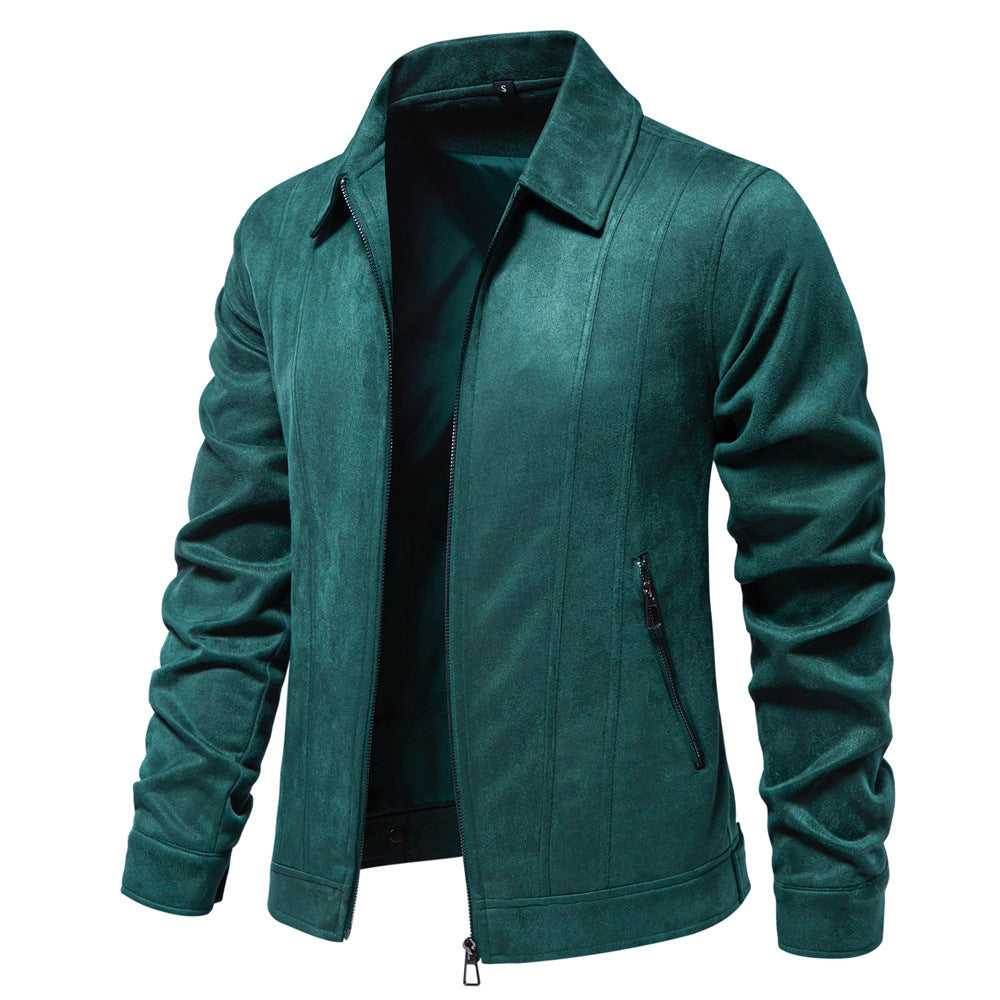 Fashion Lapel Zipper Jacket Autumn And Winter Solid Suede Coat Men DealSniper.net Green 2XL