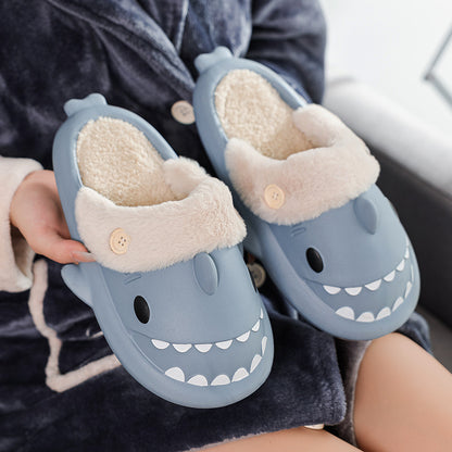 Winter Shark Shoes House Slippers With Button EVA Couple Slippers Women dealsniper-net Blue 32to33