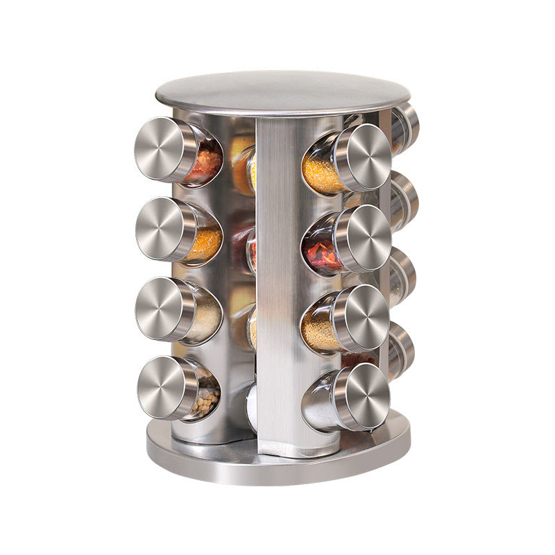 New Kitchen Supplies 430 Stainless Steel Glass Rotary Seasoning Can Set Seasoning Can Kitchen DealSniper.net Picture color 16bottles of round head