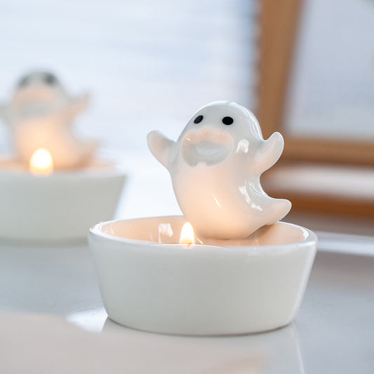 Ceramic Pure White Ghost Candlestick Decorations Ornaments Holidays Gym From House