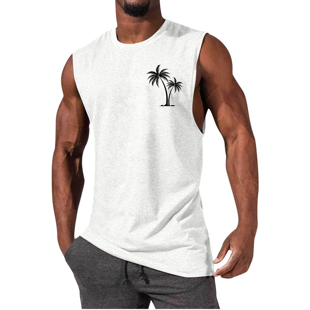 Coconut Tree Embroidery Vest Summer Beach Tank Tops Men dealsniper-net