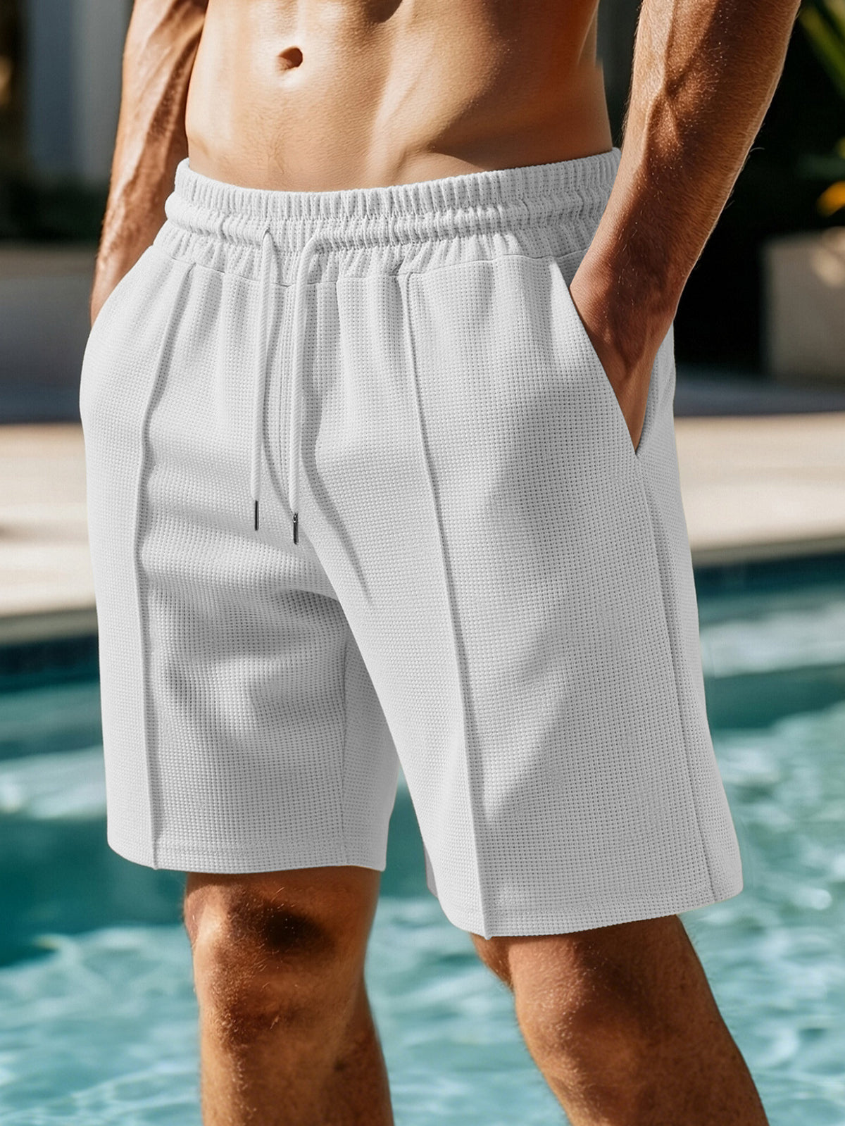 Men's Five-Piece Waffle Pattern American Heavyweight Trendy Men Gym From House White 2XL