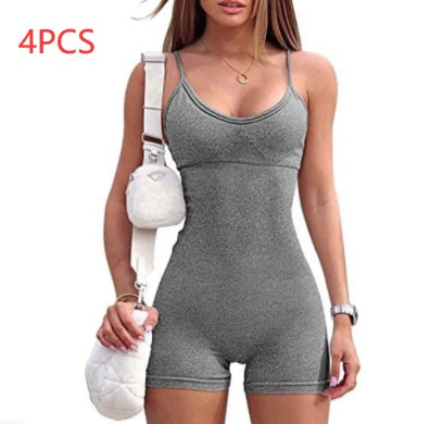 Spaghetti Strap Shorts Jumpsuit Sports Yoga Workout Tight