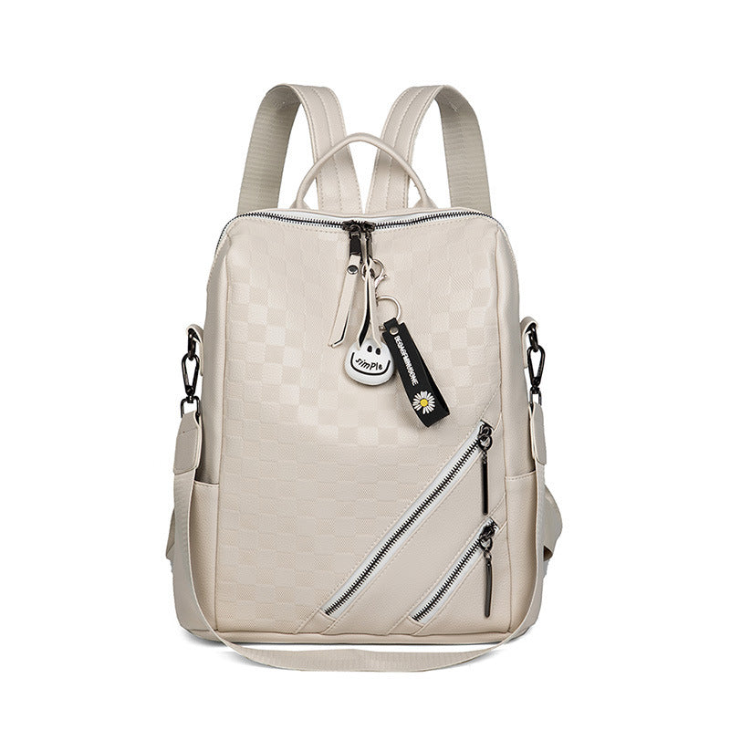 Fashion Checkerboard Backpack Casual Shoulder Bag Women dealsniper-net Beige No Pendant