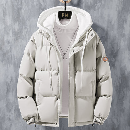 Fashion Hooded Jacket Men Winter Windproof Thickened Fake Two-piece Coat Solid Leisure Sports Cotton Jacket Men dealsniper-net Khaki 2XL