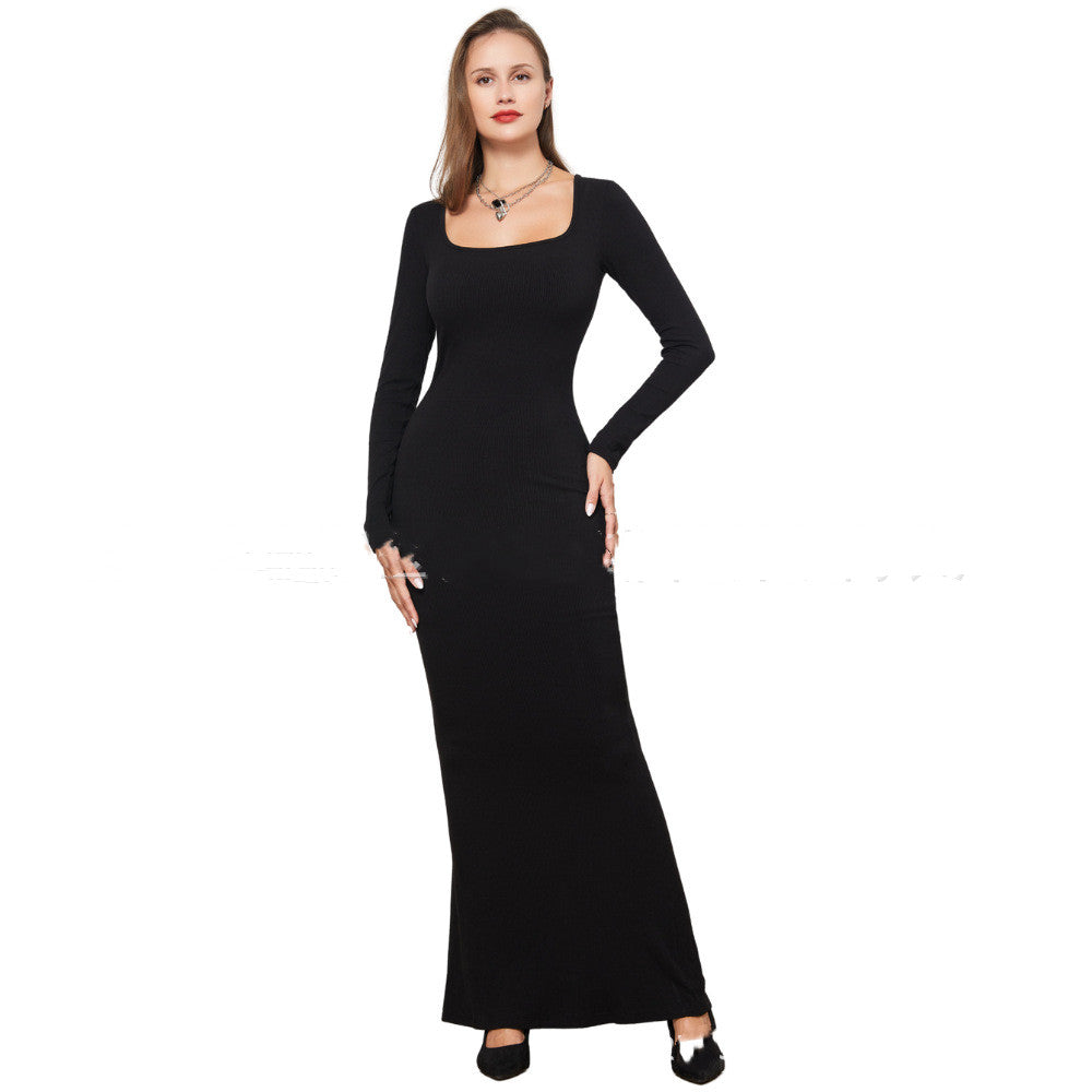 Two-in-one With Lining Double-layer Belly Contracting Hip Lifting Long Sleeve Narrow Dress Women dealsniper-net Black 3XL