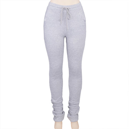 Elastic high-waist pleated drawstring slacks Women DealSniper.net Grey L
