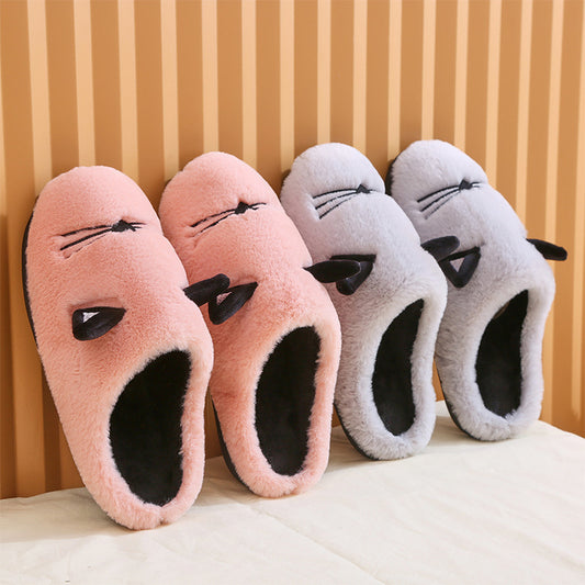 Winter New Coral Velvet Slippers Cartoon Cat Cotton Slippers Women dealsniper-net