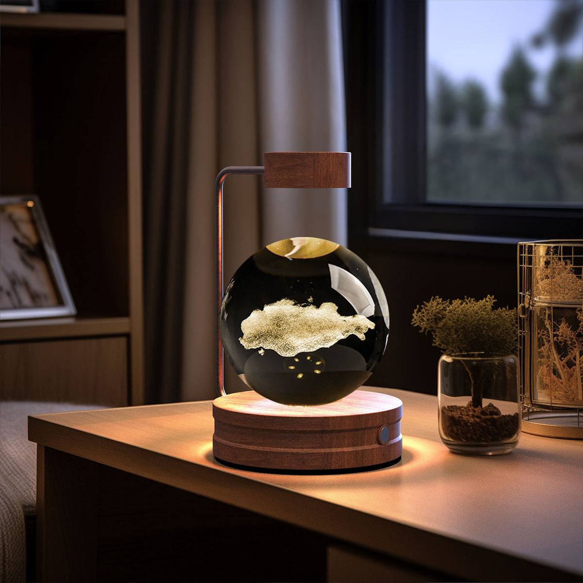 Crystal Ball Cosmic Dinosaur Indoor Night Light USB Home DealSniper.net Clouds layer Dark wood