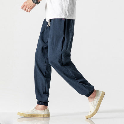 Fashion Men's Cotton And Linen Harem Pants Men dealsniper-net Navy Blue 2XL