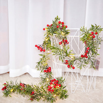 Christmas Decoration Red Fruit Light Needles Leaf Garland