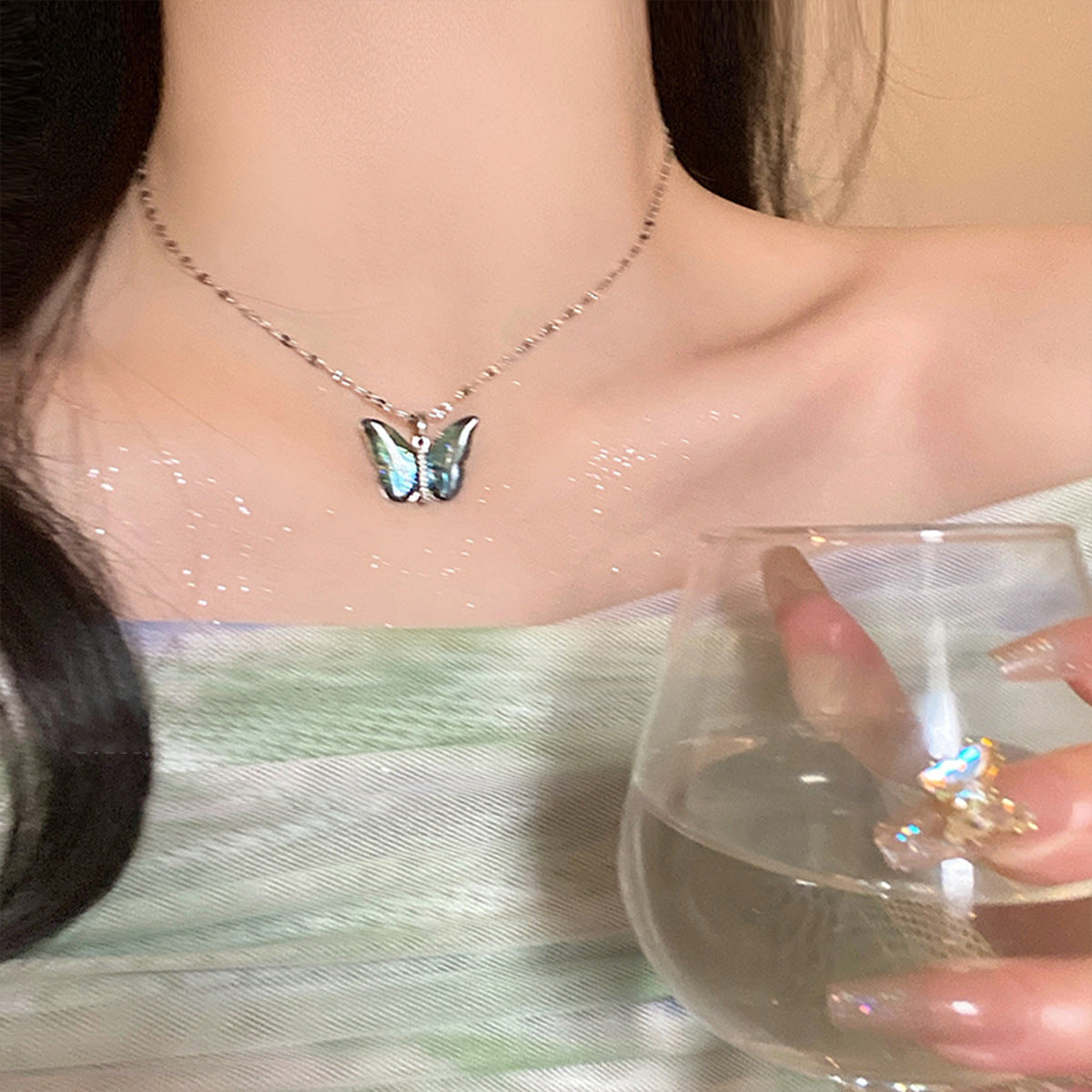 Colorized Butterfly Pendant Clavicle Chain Female Jewelry dealsniper-net