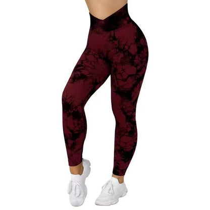 Seamless Tie Dye Leggings Women Yoga Pants Push Women dealsniper-net Red L