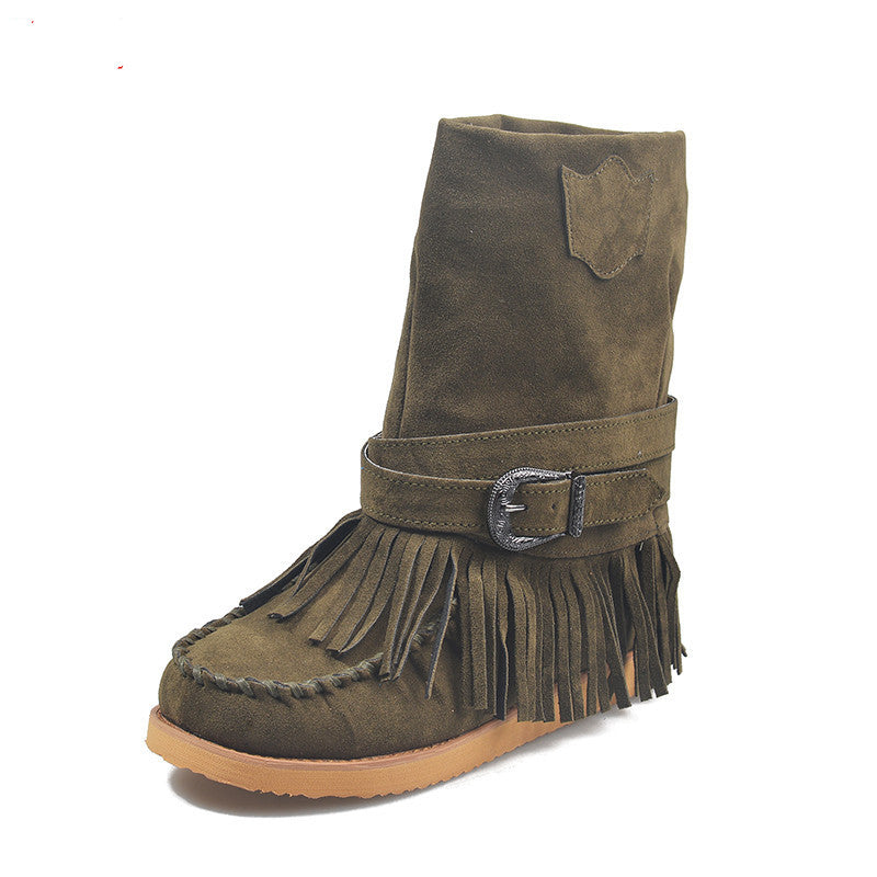 Fringe Middle Boots Women Sexy Tassel Boots Fashion Buckle Women DealSniper.net Army Green 35