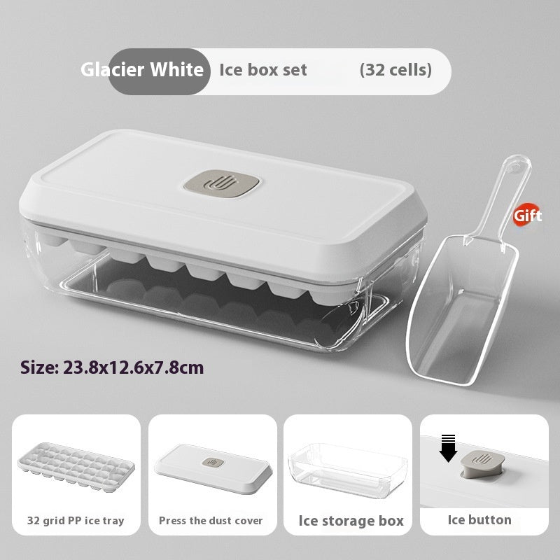 32 Grid Silicone Ice Cube Tray Mould With Lid Shovel Storage Box Kitchen DealSniper.net Glacier White Large Size