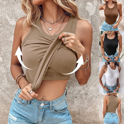 Round Neck Vest With Bra Summer Sleeveless Women dealsniper-net