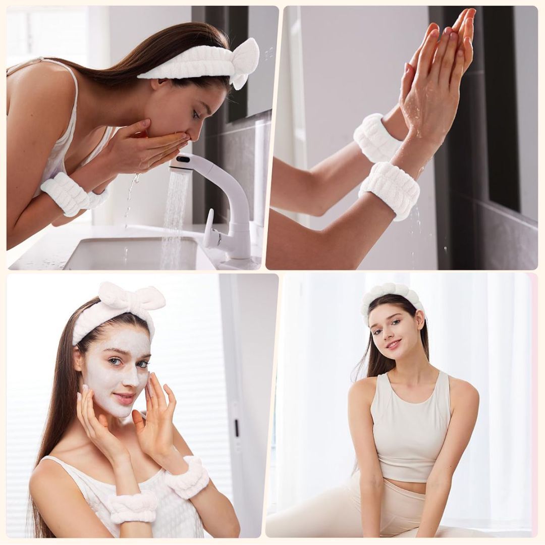 Hairband Bracelet Head Buckle Four-piece Set Beige Beauty DealSniper.net