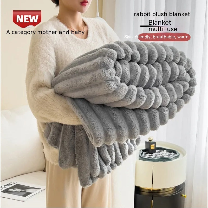 Soft Wind Bubble Velvet Blanket Warm Solid Rabbit