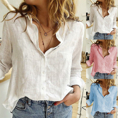 Loose Button Lapel Cardigan Top Long Sleeve Shirt Womens Blouses Women dealsniper-net