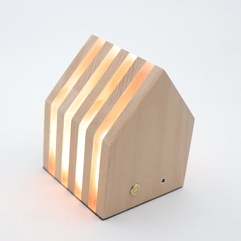 Ins Nordic Girl Heart Shooting Props Wooden LED Night Light House dealsniper-net Small house Warm light USB