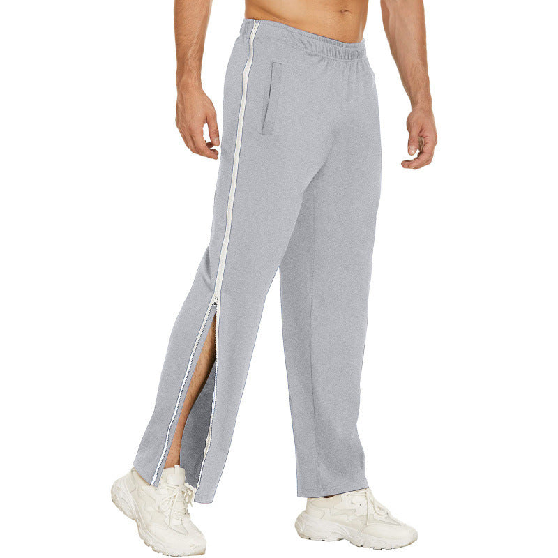 Men Trendy Zip Tearaway Basketball Sweatpants Loose Sports Men Gym From House Light gray 2XL