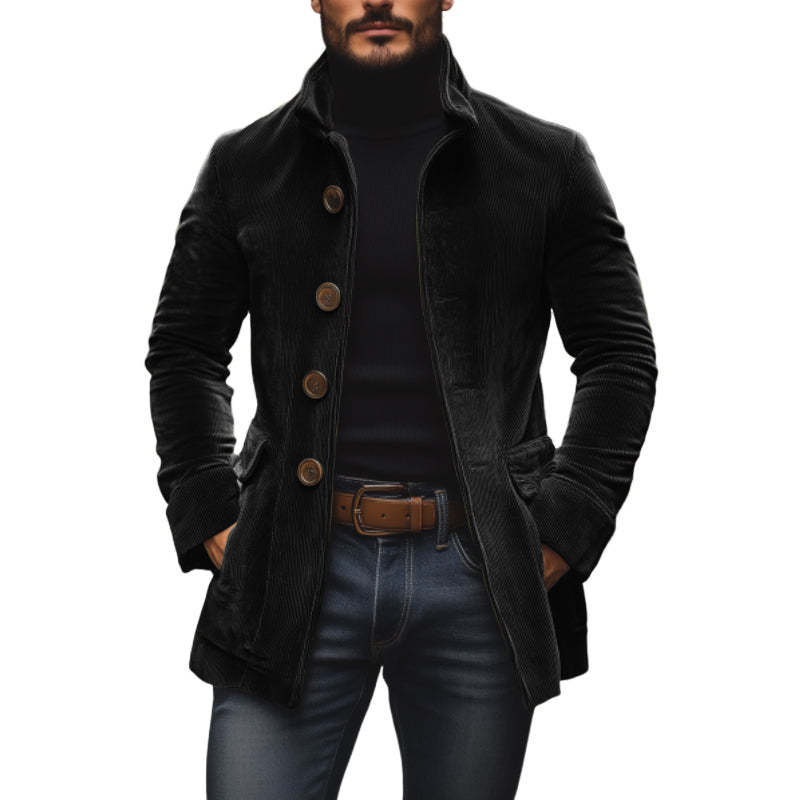 Men's Jacket Winter Stand Collar Button-up Coat Men Gym From House Black 2XL