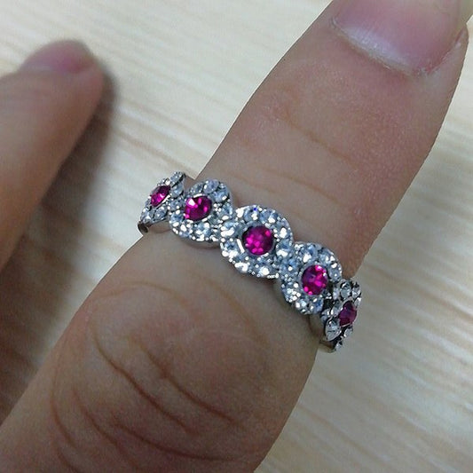 New micro-set ruby engagement ring Europe and the new grandmother green zircon strip Jewelry dealsniper-net