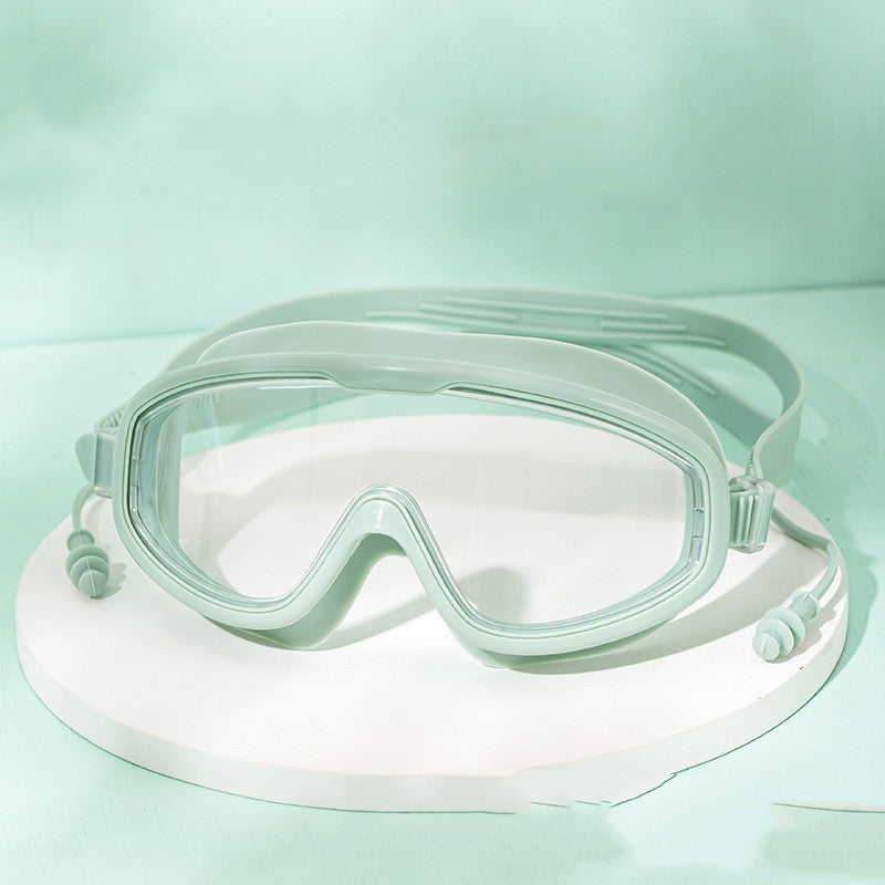 Swimming Goggles Large Frame Anti-fog HD Glasses Sports DealSniper.net Transparent Green Plain Bag