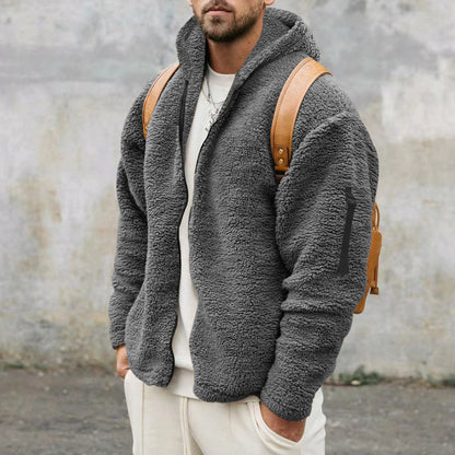 Plush Hooded Jacket Men's Autumn And Winter Fleece