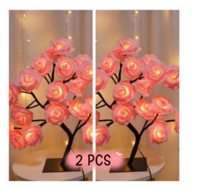 Bedroom Room Rose Tree Lamp Decoration Home Decor Gym From House Pink rose 2pcs 24lights on black USB