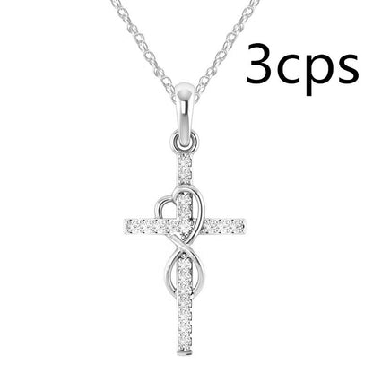 Alloy Pendant With Diamond And Eight-character Cross Necklace Jewelry dealsniper-net Silver 3PC