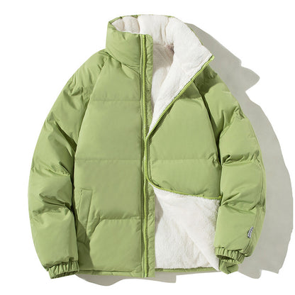 Couples Stand-up Collar Coat With Pockets Fashion Winter Warm Plush Men DealSniper.net Fruit Green 2XL