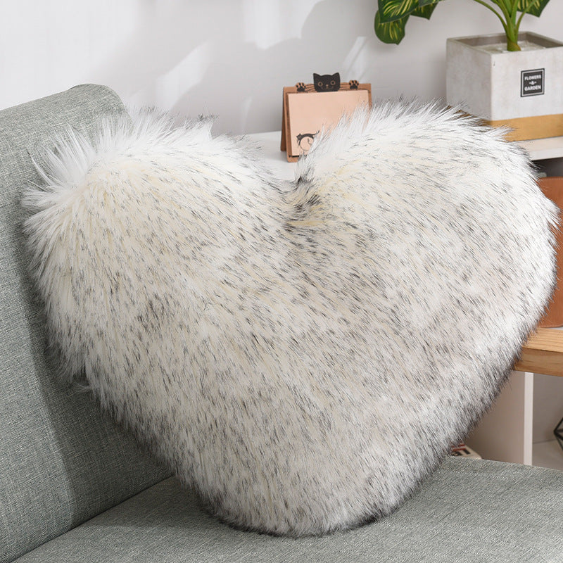 Throw Pillows Heart Shape Long Plush Fluffy Shaggy Cushion Cover