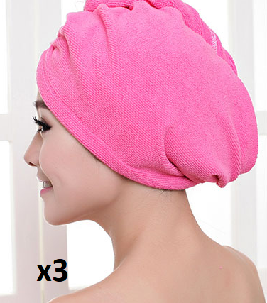 Women's Hair Dryer Cap, Absorbent Dry Hair Towel Beauty DealSniper.net 3pcs Rose red