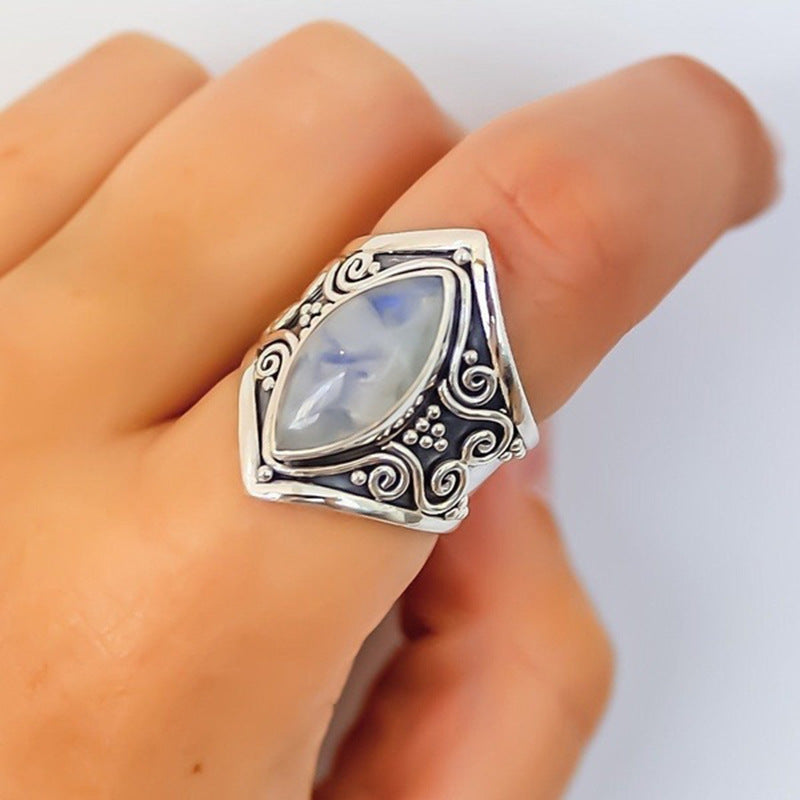 Antique silver vintage moonstone ring bracelet Jewelry dealsniper-net