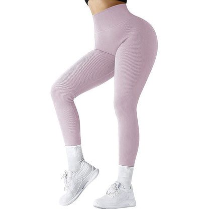 High Waist Seamless Leggings Threaded Knitted Fitness Pants Women DealSniper.net Light Purple L