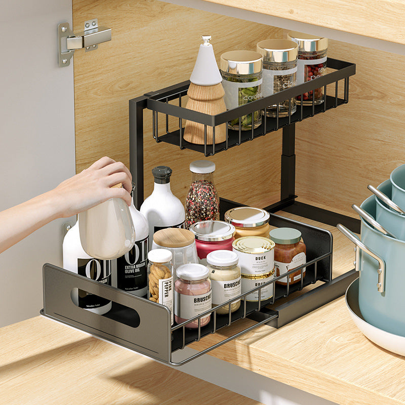 Kitchen Under Sink Pull-out Spice Storage Tiered Rack Kitchen dealsniper-net